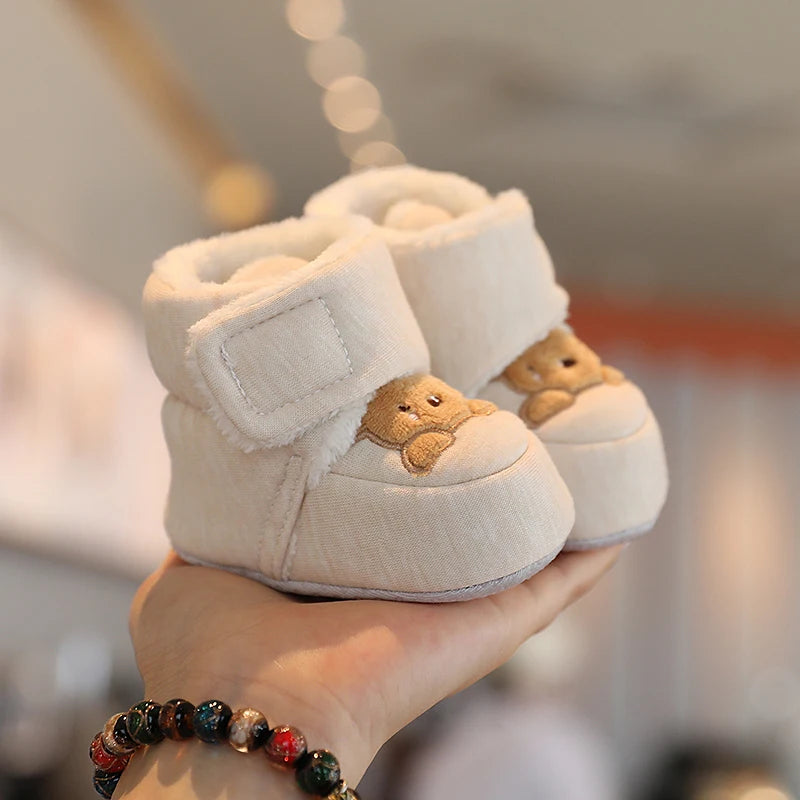 Cute Bear Baby Shoes Cartoon Soft Soled Snow Boots for Infant Boy Girl Autumn Winter Warm Thicken Plush Kids First Walkers 0-18M