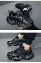 Men's Thick-soled Sports Running Shoes with A Breathable Mesh and Laced Solid Color Simple Design Spring and Summer Flat Shoes