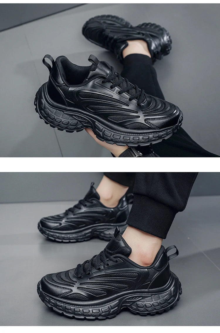 Men's Thick-soled Sports Running Shoes with A Breathable Mesh and Laced Solid Color Simple Design Spring and Summer Flat Shoes