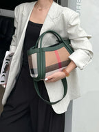 Small Size 30CM Elegant Women Bag Striped Canvas + Cowhide Top Handle Bag Women's Single Shoulder Crossbody Luxury Designer Bag