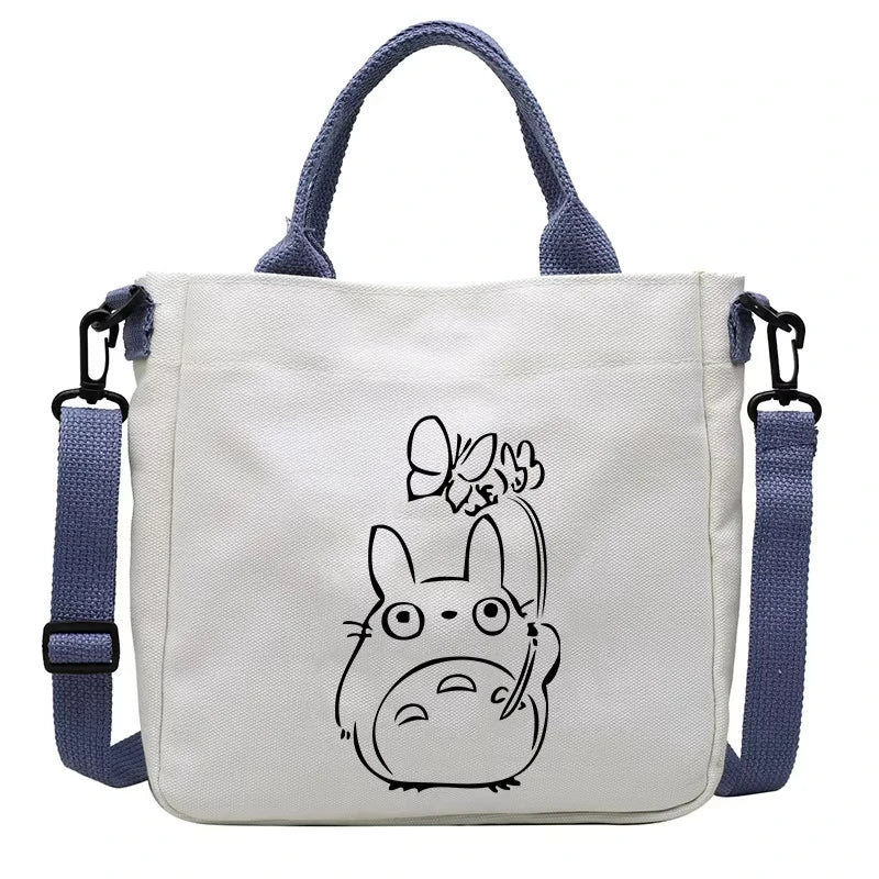 Cartoon Totoro Canvas Women Bag Boys Girl Simple Light Handbag Tote Bags Cute Cartoon Anime Crossbody Shoulder Packet Gift