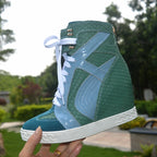 White Punk Style Women Shoes Lace-up heel height 8CM Platform Shoes Woman Real Leather Ankle Rock Boots Patchwork Woman Sneakers