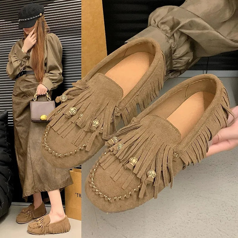 Soft Soled Retro Women Shoes Spring New Round Flat Shoe Fashion Womens Tassel Bean Shoes Casual Women Sports Shoe Zapatosbaratos