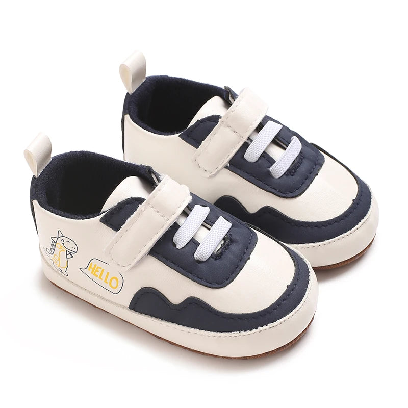 New Color Blocked 0-18M Spring And Autumn Baby Shoes For Men And Women PU Cartoon Printed Casual Sports Soft Soled Baby Walking