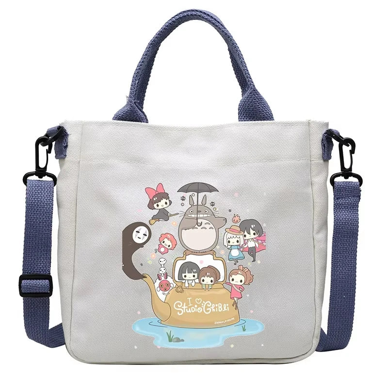 Cartoon Totoro Canvas Women Bag Boys Girl Simple Light Handbag Tote Bags Cute Cartoon Anime Crossbody Shoulder Packet Gift
