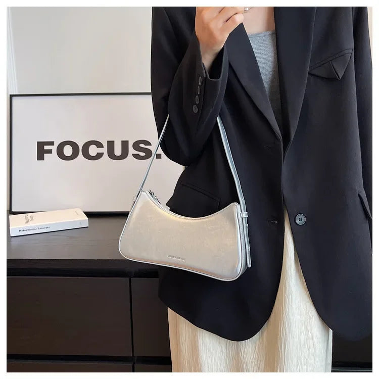 Small Cute Underarm Shoulder Bags for Women 2024 Trend Design Leather Handbags and Purses Y2K Silver Red Hand Bag Women Bag