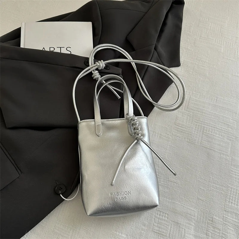 Korean Women Bag Silver Mini Small Square Bag Texture Vogue Versatile Shoulder Purses Crossbody Bag Lady Handbags