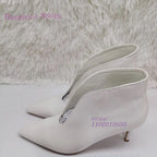 Crescent Hollow Ankle Boots Pointed Toe Ankle Boots Velvet Low Fashion White Design Stiletto Comfortable Plus Size Women Shoes