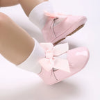 Baby Shoes Bowknot Rubber Sole Anti-slip PU Ballet Slippers Baby Girl Dress Shoes First Walker Toddler Crib Shoes
