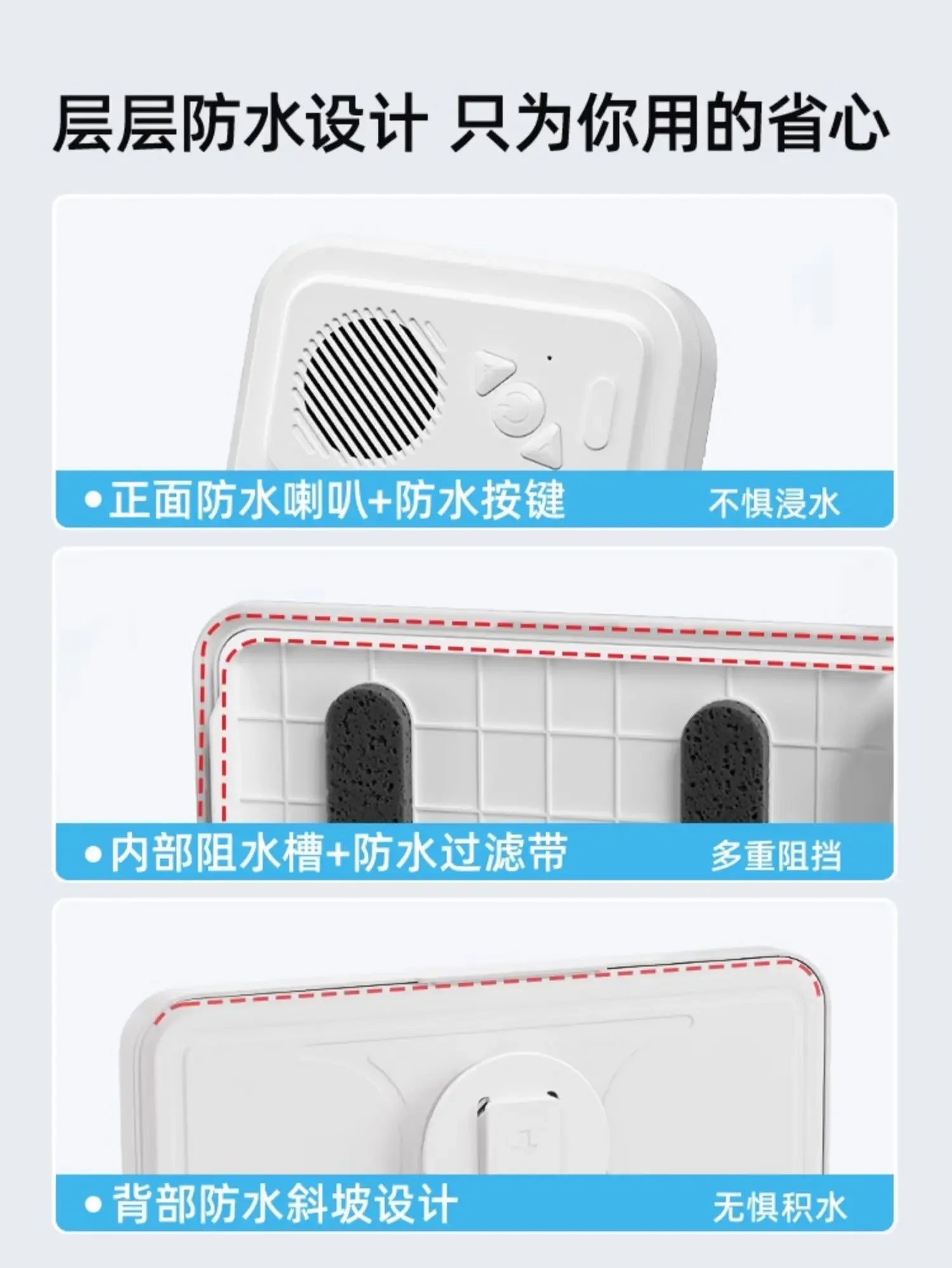 New Wall Mounted Waterproof Speaker Phone Stand for Bath Phone Holder with Seamless Touch Screen Bluetooth Music Shower System