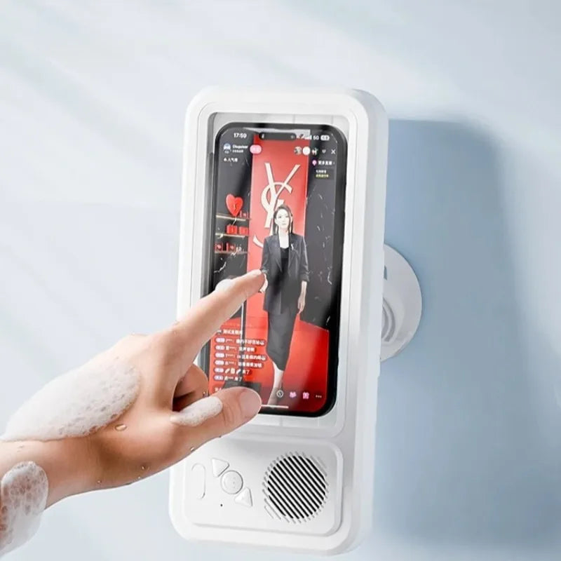 New Wall Mounted Waterproof Speaker Phone Stand for Bath Phone Holder with Seamless Touch Screen Bluetooth Music Shower System