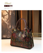 Light Luxury PU Leather Tote Bag Large Capacity Crossbody Women Bag Fashion Vintage Flower Pattern Purse and Handbag