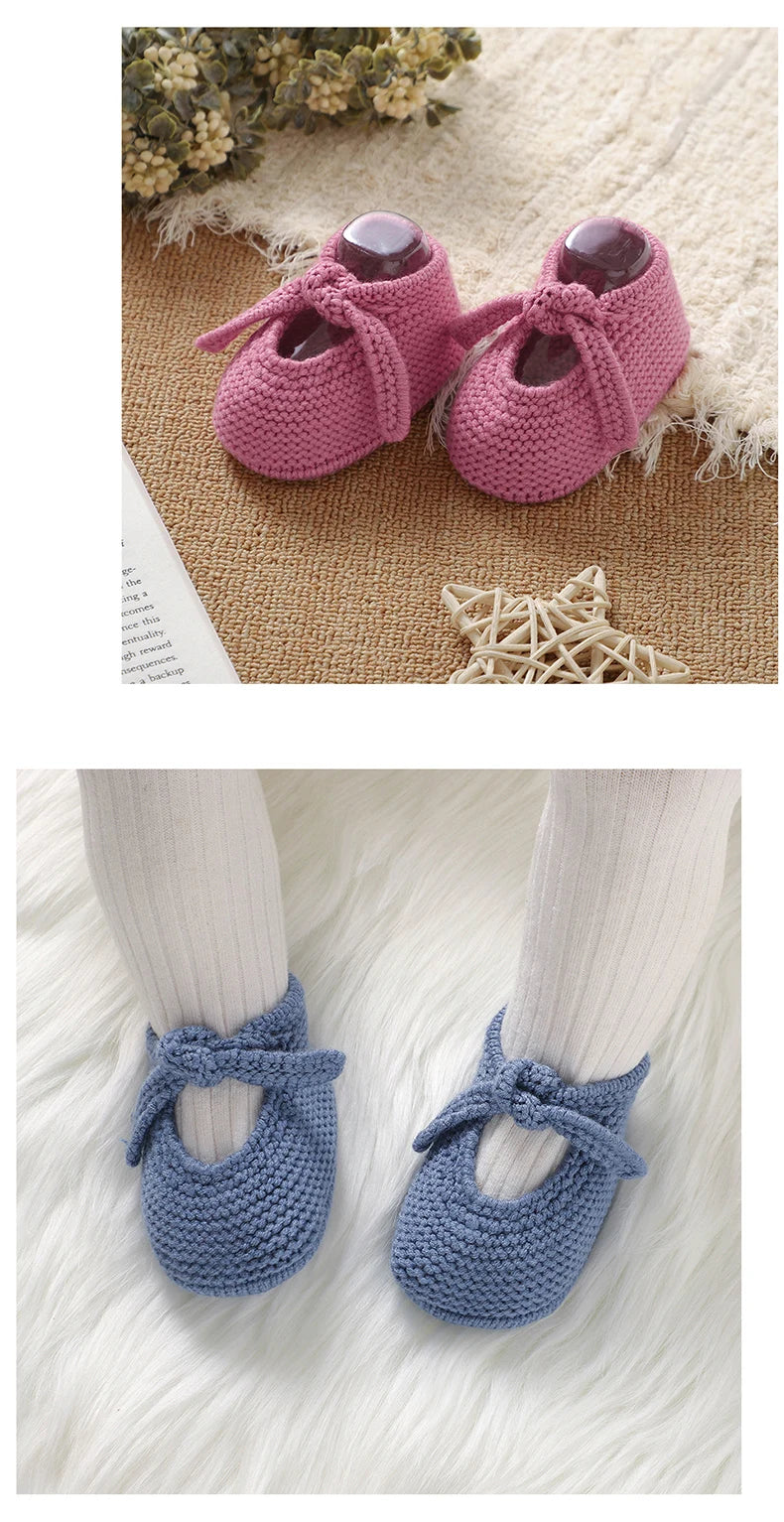Baby Shoes Knit Newborn Boy Girls Bed Boots Fashion Cute Bow Infant Clothing Accessories Toddler Children Shallow Footwear 0-18M