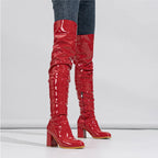 New Women's Long Boots Patent Leather Over The Knee Boots Sexy Womens Pumps Fashion Thick Heels Women Shoes Zlp Zapatos De Mujer
