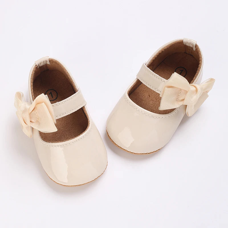 0-1 Year Old Baby Walking Shoes PU Leather Soft Sole Anti Slip Butterfly Bow Newborn Baby Shoes Breathable Anti Slip