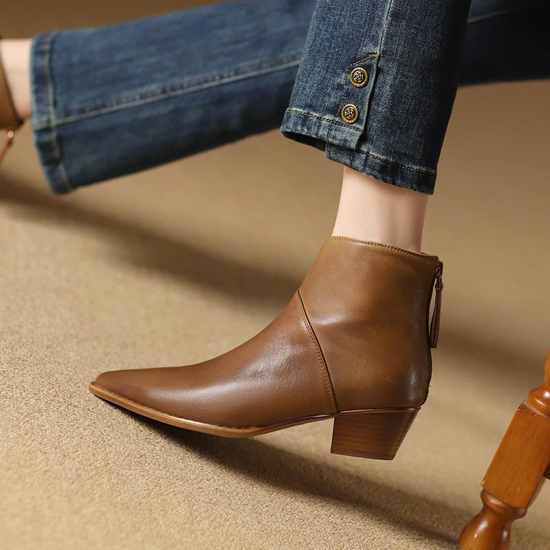 2024 New Autumn Winter Women Boots Fashion Pointed Toe Chelsea Boots for Women Ankle Boots Retro Ladies Women Shoes