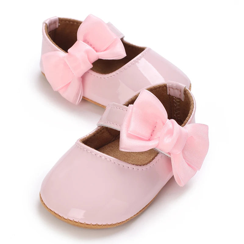 0-1 Year Old Baby Walking Shoes PU Leather Soft Sole Anti Slip Butterfly Bow Newborn Baby Shoes Breathable Anti Slip