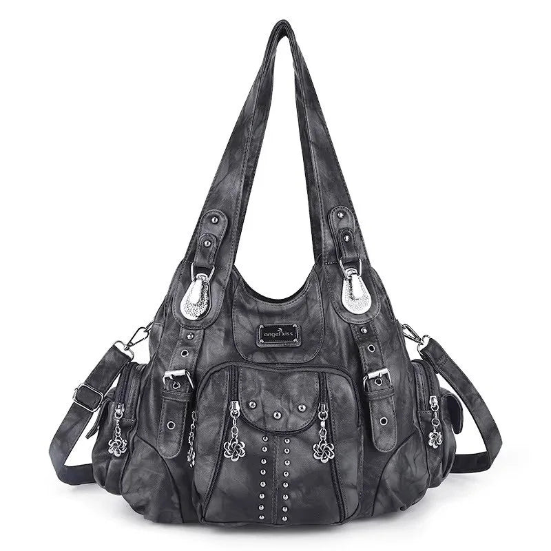 Angelkiss Women Bag Large Handbags Satchel Top-handle PU Shoulder Bag Vintage Dumpling Pack Multi-pockets Shoulder Bags Purse