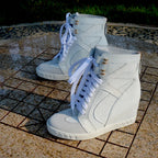 White Punk Style Women Shoes Lace-up heel height 8CM Platform Shoes Woman Real Leather Ankle Rock Boots Patchwork Woman Sneakers