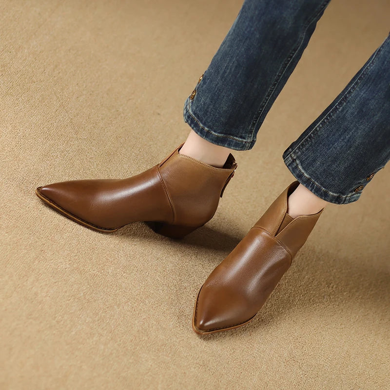 2024 New Autumn Winter Women Boots Fashion Pointed Toe Chelsea Boots for Women Ankle Boots Retro Ladies Women Shoes