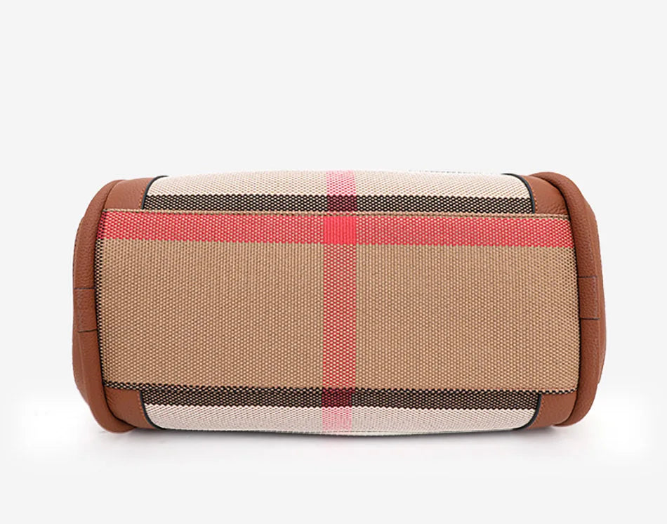 Small Size 30CM Elegant Women Bag Striped Canvas + Cowhide Top Handle Bag Women's Single Shoulder Crossbody Luxury Designer Bag