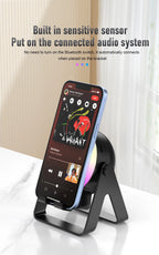 New Cell Phone Holder Stand With Bluetooth 4 IN 1 Wireless Induction Audio Speaker 360° Rotation Stand with LED