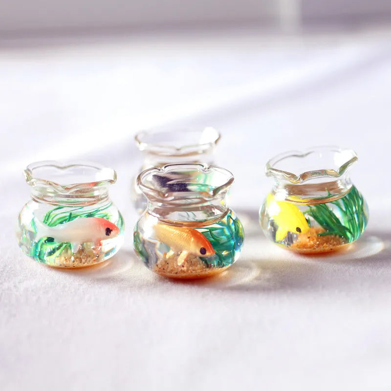 1pc Doll Aquarium Dollhouse Miniature Glass Fish Tank Bowl Aquarium Doll House Home Ornament Toys for Dollhouse Decor Toys