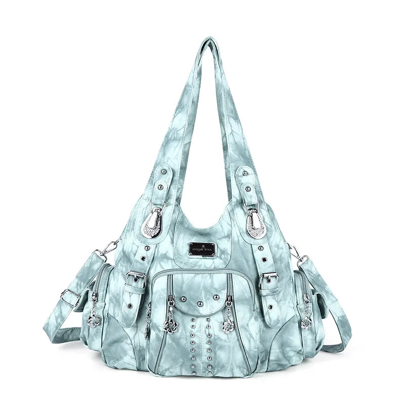 Angelkiss Women Bag Large Handbags Satchel Top-handle PU Shoulder Bag Vintage Dumpling Pack Multi-pockets Shoulder Bags Purse