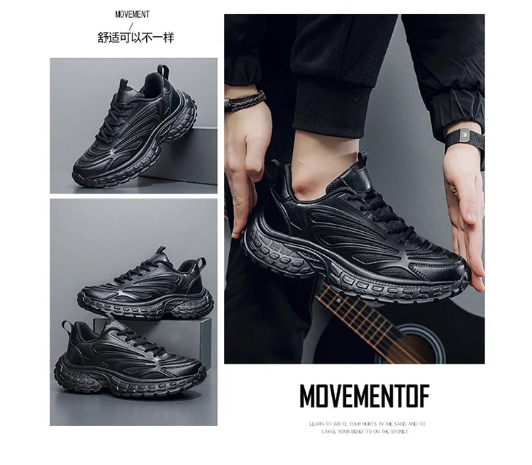 Men's Thick-soled Sports Running Shoes with A Breathable Mesh and Laced Solid Color Simple Design Spring and Summer Flat Shoes