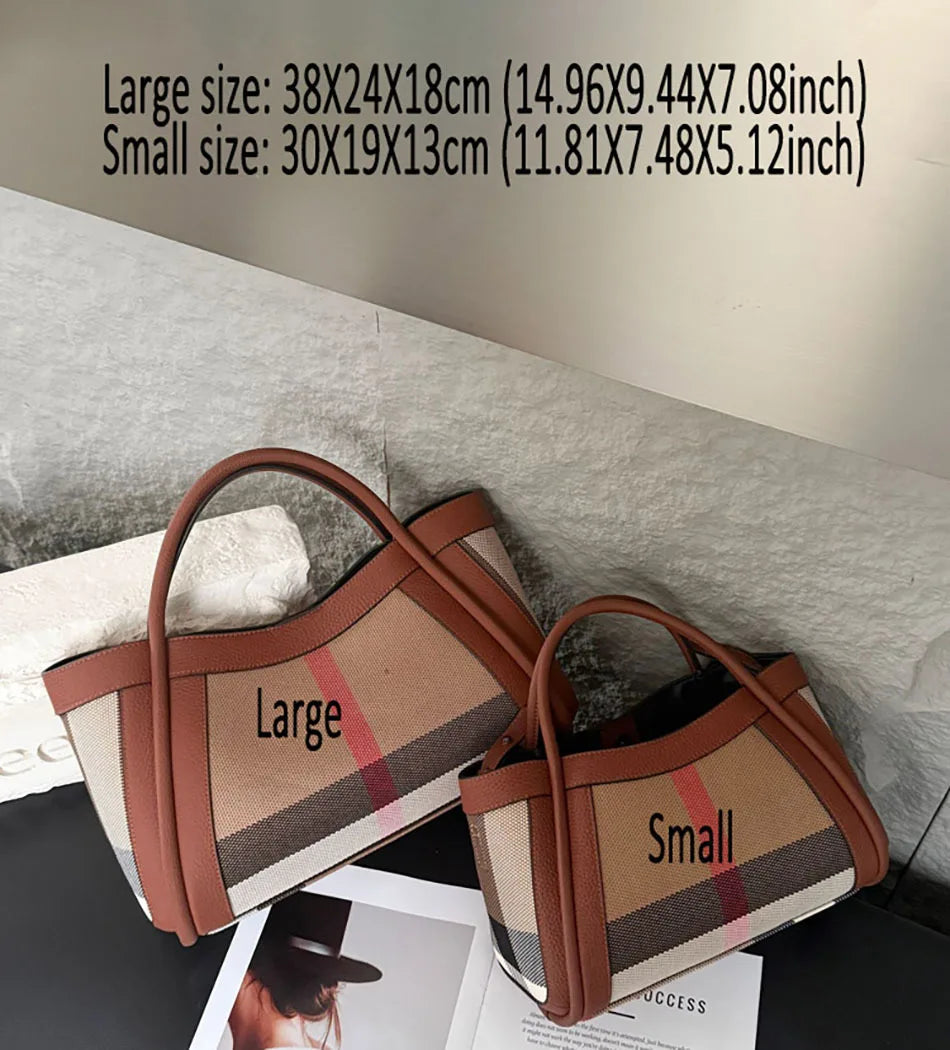 Small Size 30CM Elegant Women Bag Striped Canvas + Cowhide Top Handle Bag Women's Single Shoulder Crossbody Luxury Designer Bag