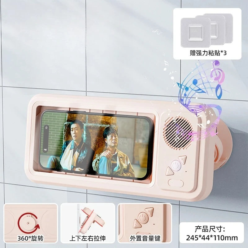 New Wall Mounted Waterproof Speaker Phone Stand for Bath Phone Holder with Seamless Touch Screen Bluetooth Music Shower System