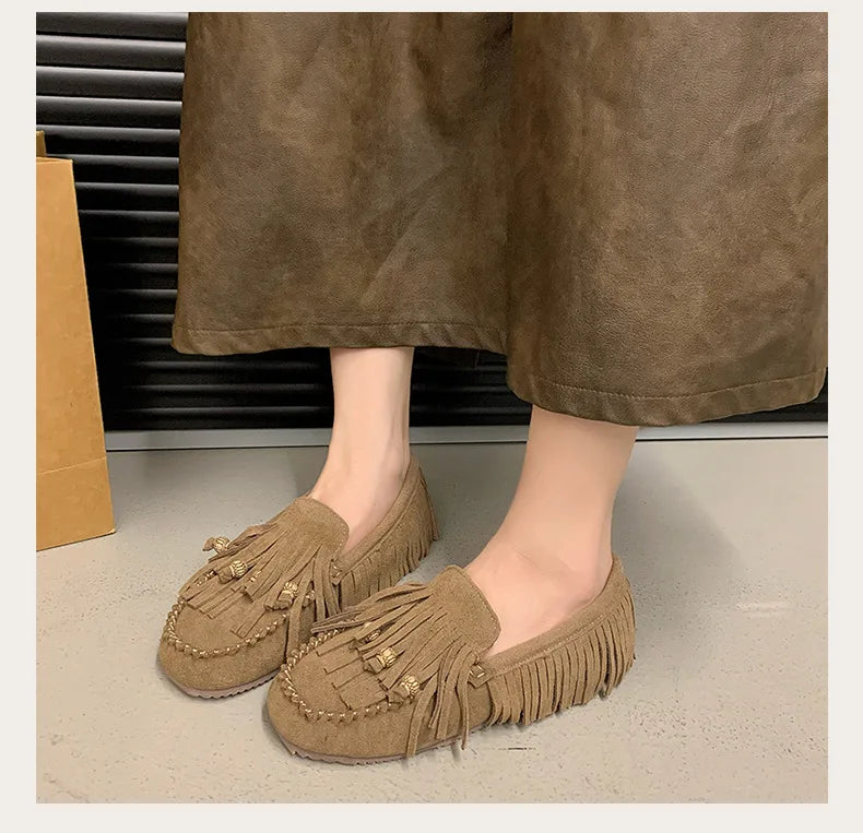 Soft Soled Retro Women Shoes Spring New Round Flat Shoe Fashion Womens Tassel Bean Shoes Casual Women Sports Shoe Zapatosbaratos