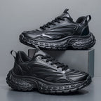 Men's Thick-soled Sports Running Shoes with A Breathable Mesh and Laced Solid Color Simple Design Spring and Summer Flat Shoes