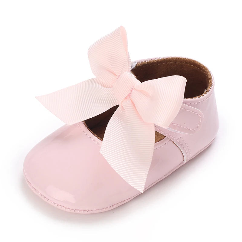 Baby Shoes Bowknot Rubber Sole Anti-slip PU Ballet Slippers Baby Girl Dress Shoes First Walker Toddler Crib Shoes