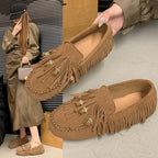 Soft Soled Retro Women Shoes Spring New Round Flat Shoe Fashion Womens Tassel Bean Shoes Casual Women Sports Shoe Zapatosbaratos