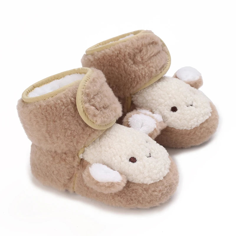 Cute Bear Baby Shoes Cartoon Soft Soled Snow Boots for Infant Boy Girl Autumn Winter Warm Thicken Plush Kids First Walkers 0-18M