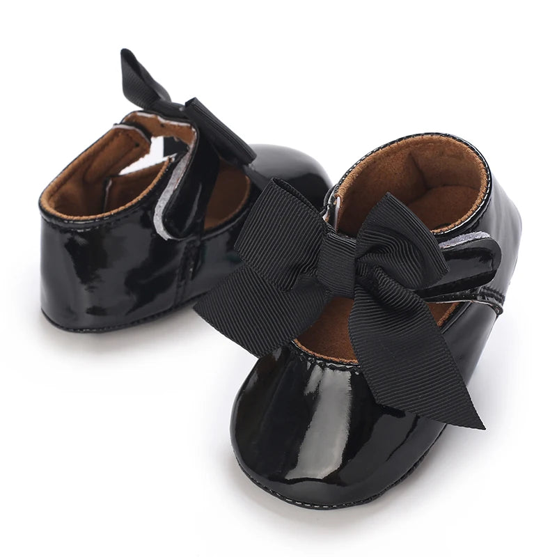 Baby Shoes Bowknot Rubber Sole Anti-slip PU Ballet Slippers Baby Girl Dress Shoes First Walker Toddler Crib Shoes