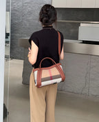 Small Size 30CM Elegant Women Bag Striped Canvas + Cowhide Top Handle Bag Women's Single Shoulder Crossbody Luxury Designer Bag