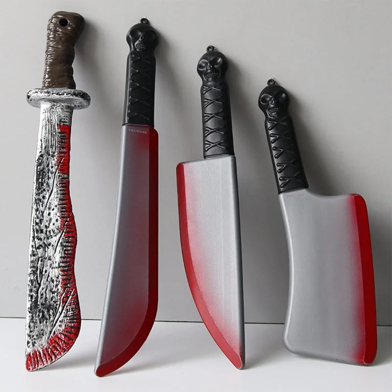 48.5cm/19.09in Plastics Fake Blood Knife Party Supplies Weapon Props Model Halloween Cosplay Funny Gift Collectible Outdoor Toys