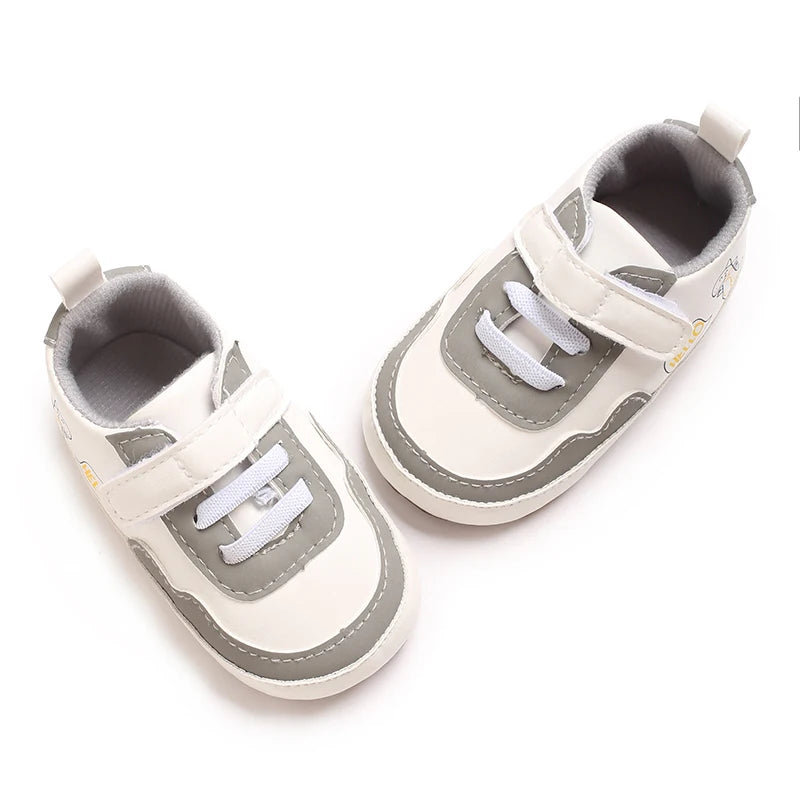 New Color Blocked 0-18M Spring And Autumn Baby Shoes For Men And Women PU Cartoon Printed Casual Sports Soft Soled Baby Walking