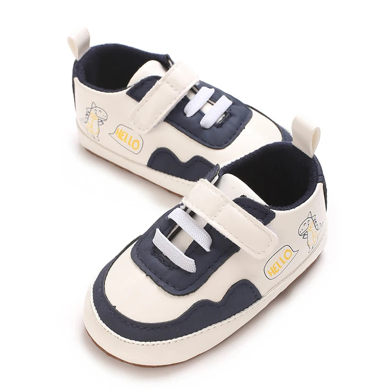 New Color Blocked 0-18M Spring And Autumn Baby Shoes For Men And Women PU Cartoon Printed Casual Sports Soft Soled Baby Walking