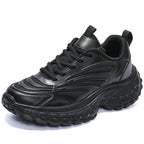 Men's Thick-soled Sports Running Shoes with A Breathable Mesh and Laced Solid Color Simple Design Spring and Summer Flat Shoes