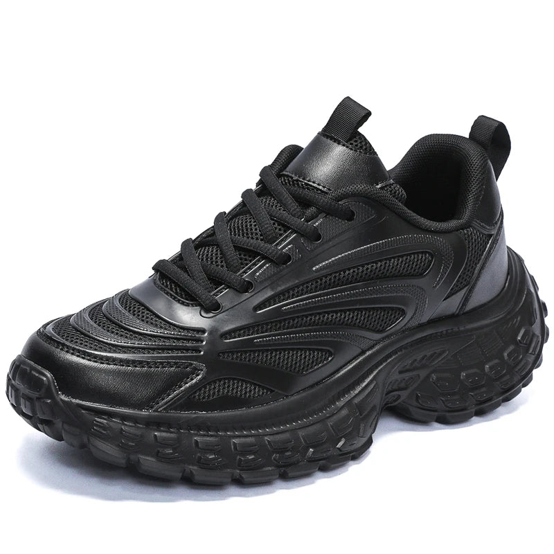 Men's Thick-soled Sports Running Shoes with A Breathable Mesh and Laced Solid Color Simple Design Spring and Summer Flat Shoes