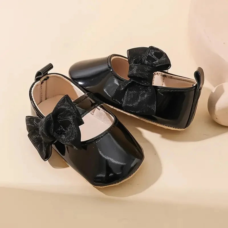 0-1 Year Old Baby Walking Shoes PU Leather Soft Sole Anti Slip Butterfly Bow Newborn Baby Shoes Breathable Anti Slip