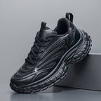 Men's Thick-soled Sports Running Shoes with A Breathable Mesh and Laced Solid Color Simple Design Spring and Summer Flat Shoes