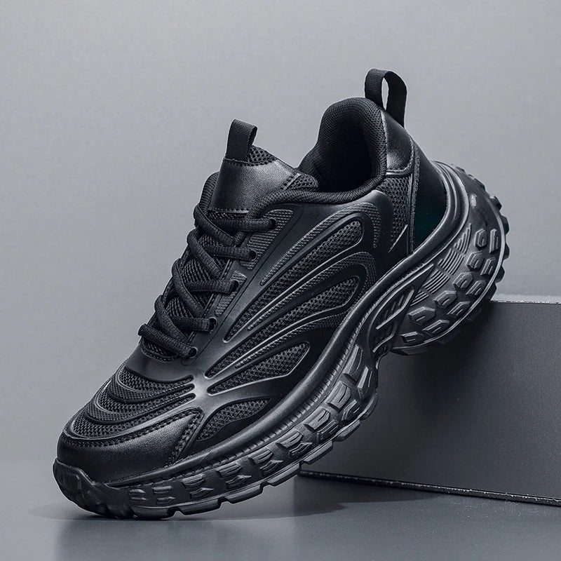 Men's Thick-soled Sports Running Shoes with A Breathable Mesh and Laced Solid Color Simple Design Spring and Summer Flat Shoes
