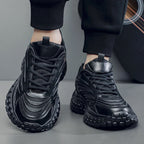 Men's Thick-soled Sports Running Shoes with A Breathable Mesh and Laced Solid Color Simple Design Spring and Summer Flat Shoes
