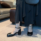 Bailamos Fashion Tabi Ninja Women Shoes Round Split Toe Shallow Thick Heel Sandals Mid Heel Mary Janes Shoes Female Pumps Mujer