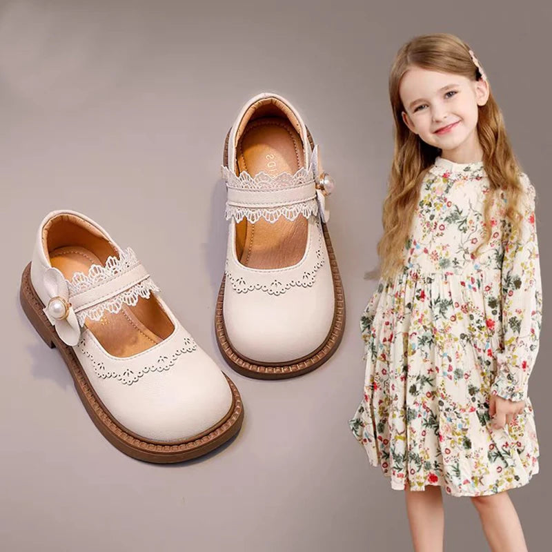 Girls Small Leather Shoes Size 23-36 Soft Bottom Leather Children's Single Shoes Beige Fashion Versatile Children's Baby Shoes