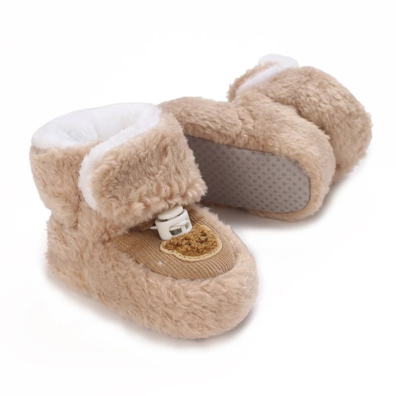 Cute Bear Baby Shoes Cartoon Soft Soled Snow Boots for Infant Boy Girl Autumn Winter Warm Thicken Plush Kids First Walkers 0-18M